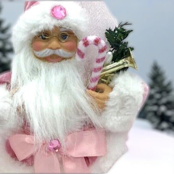 Pink Velvet Santa Claus Christmas Tree Ornament Trumpet Candy Cane - Picture 5 of 6